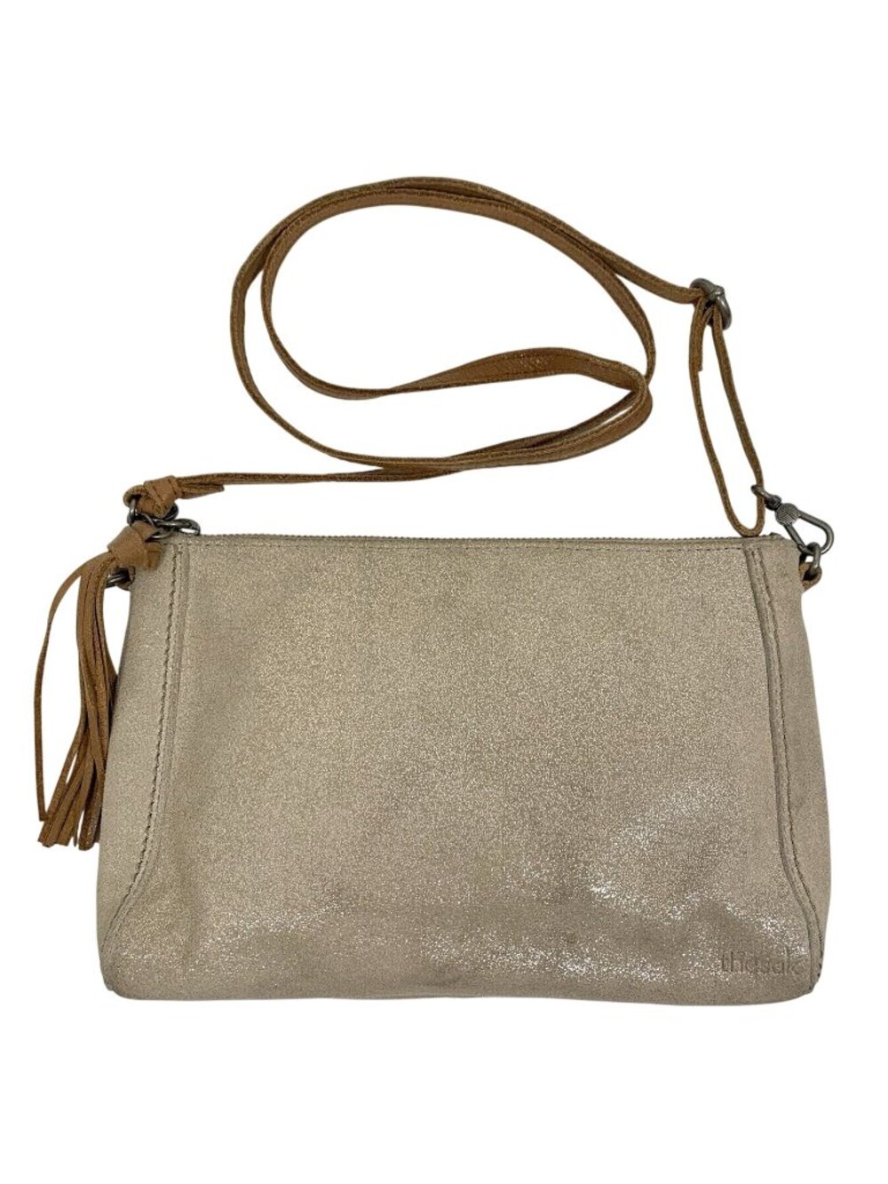 The SAK Speckle Silver Genuine Leather TASSEL XBODY Messenger SHOULDER HANDBAG
